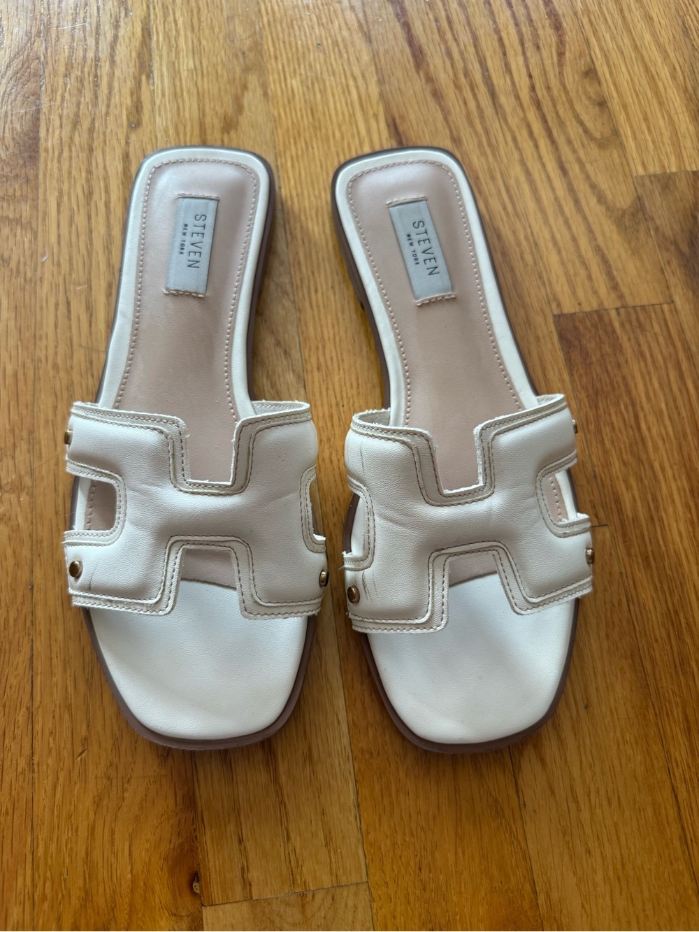 Steven by Steve Madden Cream Slide Sandals with Cutout Strap
